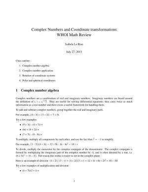 Complex Numbers and Coordinate Transformations WHOI Math Review