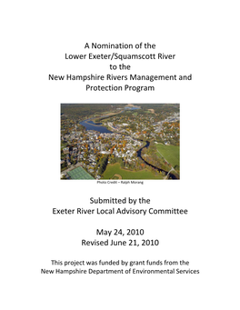 A Nomination of the Lower Exeter/Squamscott River to the New Hampshire Rivers Management and Protection Program