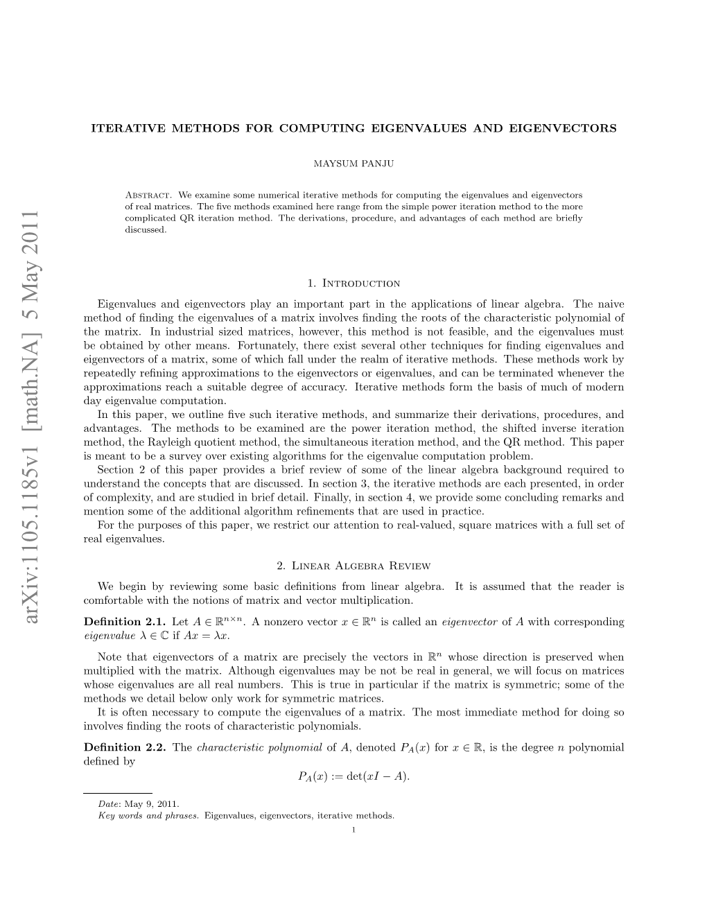 Arxiv:1105.1185V1 [Math.NA] 5 May 2011 Ento 2.2