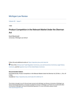Product Competition in the Relevant Market Under the Sherman Act