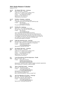 2014 Alaska Runners Calendar (Updated 2/14/14)