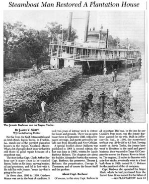 The Jennie Barbour Ran on Bayon Teche. by JAM~S . SWI~ Took Two