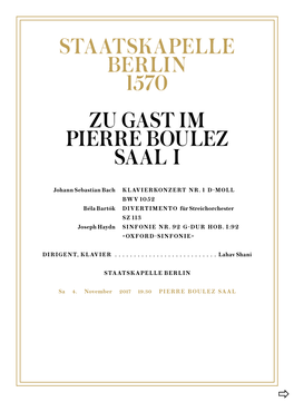 Programmheft, Staatskapelle Berlin Zu Gast Im Pierre Boulez Saal I