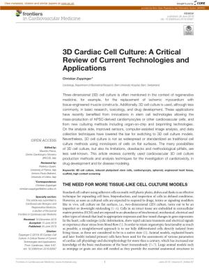 3D Cardiac Cell Culture: a Critical Review of Current Technologies and Applications