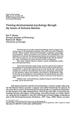 Viewing Developmental Psychology Through the Lenses of Feminist Theories