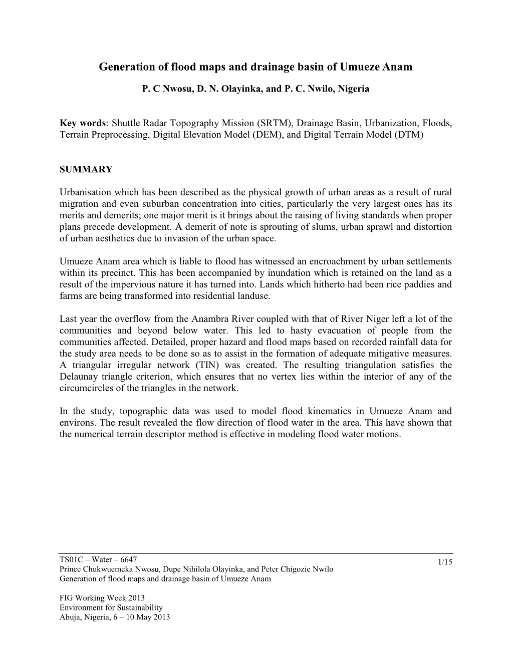 Generation of Flood Maps and Drainage Basin of Umueze Anam