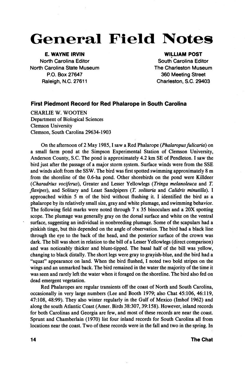 First Piedmont Record for Red Phalarope in South Carolina