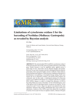 Limitations of Cytochrome Oxidase I for the Barcoding of Neritidae (Mollusca: Gastropoda) As Revealed by Bayesian Analysis