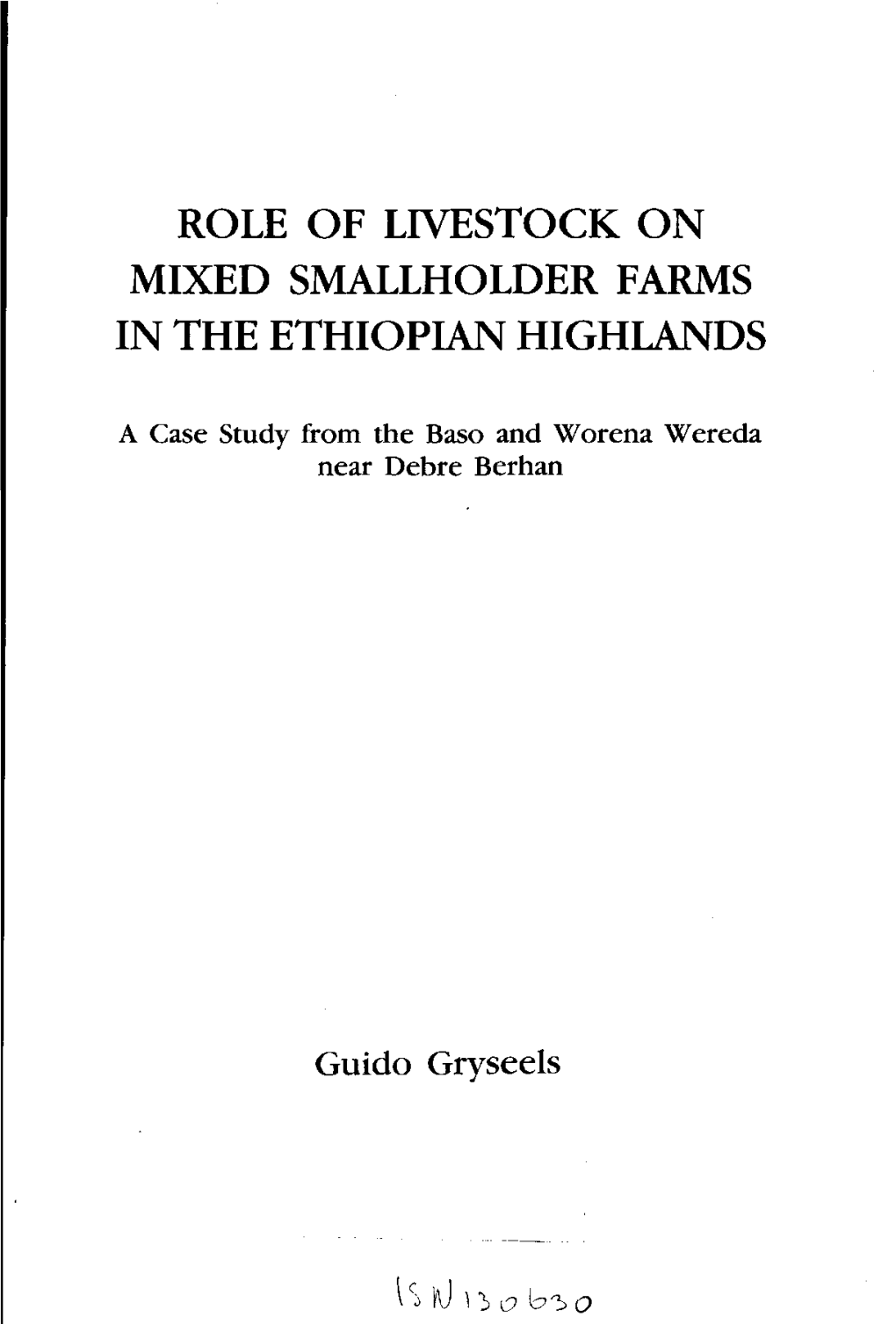 Role of Livestock on Mixed Smallholder Farms in the Ethiopian Highlands