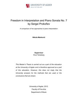 Freedom in Interpretation and Piano Sonata No. 7 by Sergei Prokofiev