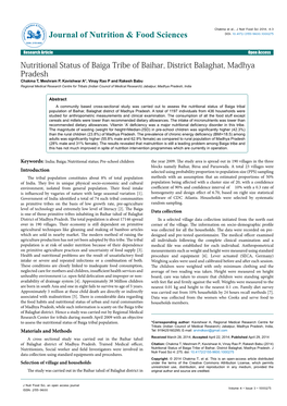 Nutritional Status of Baiga Tribe of Baihar, District Balaghat, Madhya