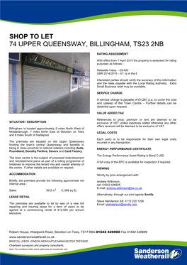 Shop to Let 74 Upper Queensway, Billingham, Ts23