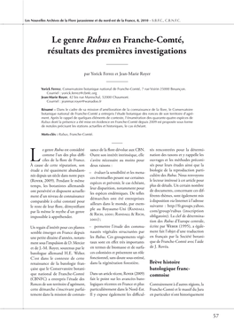 Rubus En Franche-Comté, Résultats Des Premières Investigations