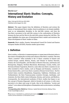 International Slavic Studies: Concepts, History and Evolution Published Online August 30, 2021