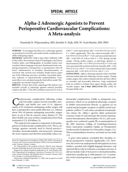 Alpha-2 Adrenergic Agonists to Prevent Perioperative Cardiovascular Complications: a Meta-Analysis