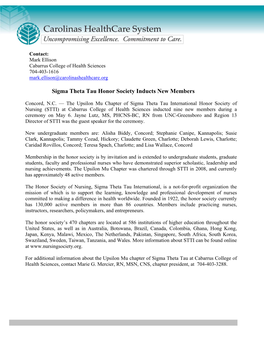 Sigma Theta Tau Honor Society Inducts New Members