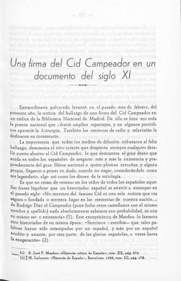 Una Firma Del Cid Campeador En Un Documento Del Siglo XI