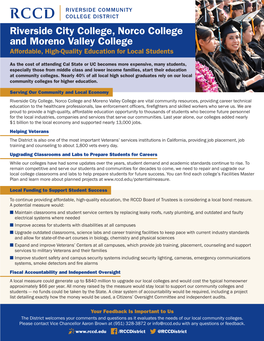 Riverside City College, Norco College and Moreno Valley College Affordable, High-Quality Education for Local Students