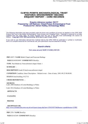 Clwyd-Powys Archaeological Trust Historic Environment Record Enquiry Report - Core Records