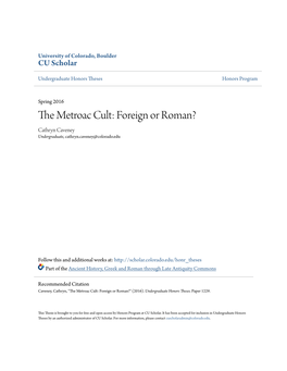 The Metroac Cult: Foreign Or Roman?
