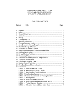 Shoreline Management Plan Eufaula Dam and Reservoir Canadian River, Oklahoma