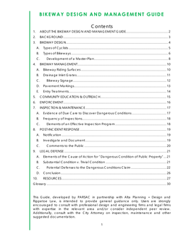 BIKEWAY DESIGN and MANAGEMENT GUIDE Contents