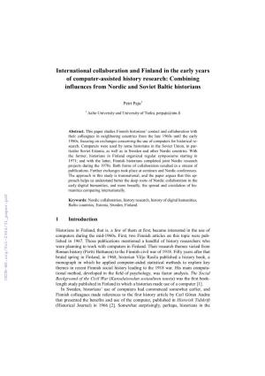 International Collaboration and Finland in the Early Years of Computer-Assisted History Research: Combining Influences from Nordic and Soviet Baltic Historians