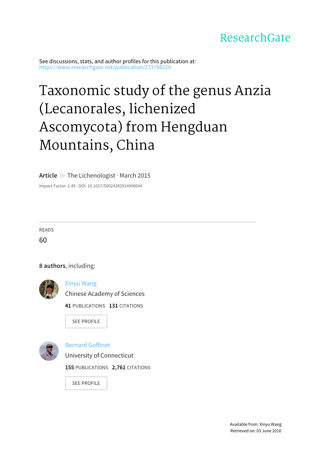 Taxonomic Study of the Genus Anzia (Lecanorales, Lichenized Ascomycota) from Hengduan Mountains, China