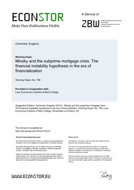 Minsky and the Subprime Mortgage Crisis: the Financial Instability Hypothesis in the Era of Financialization