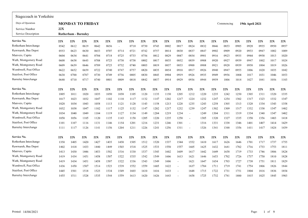 MONDAY to FRIDAY Stagecoach in Yorkshire