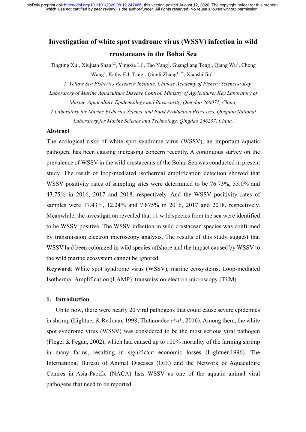 Investigation of White Spot Syndrome Virus (WSSV)