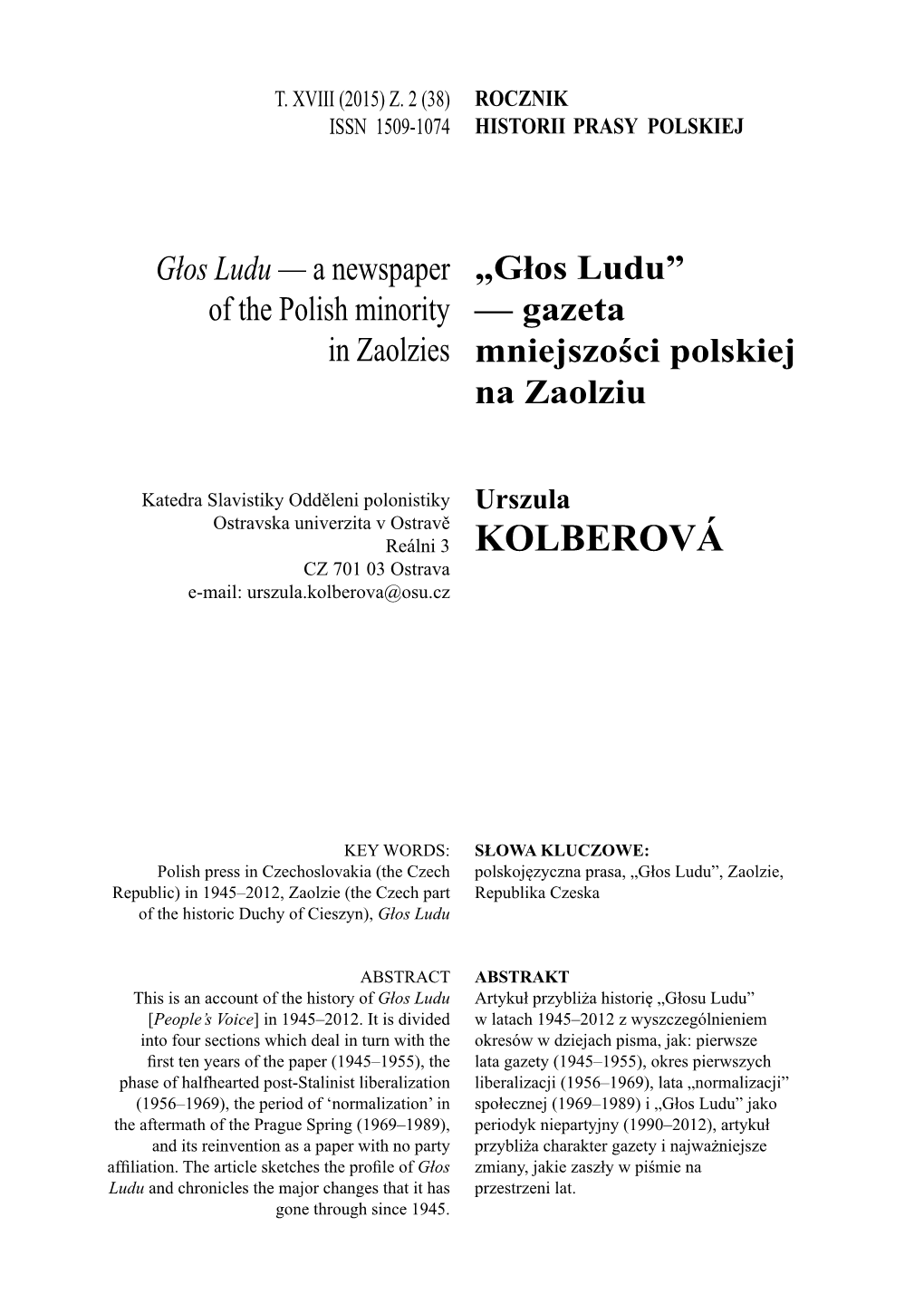 „Głos Ludu” — Gazeta Mniejszości Polskiej Na Zaolziu 31