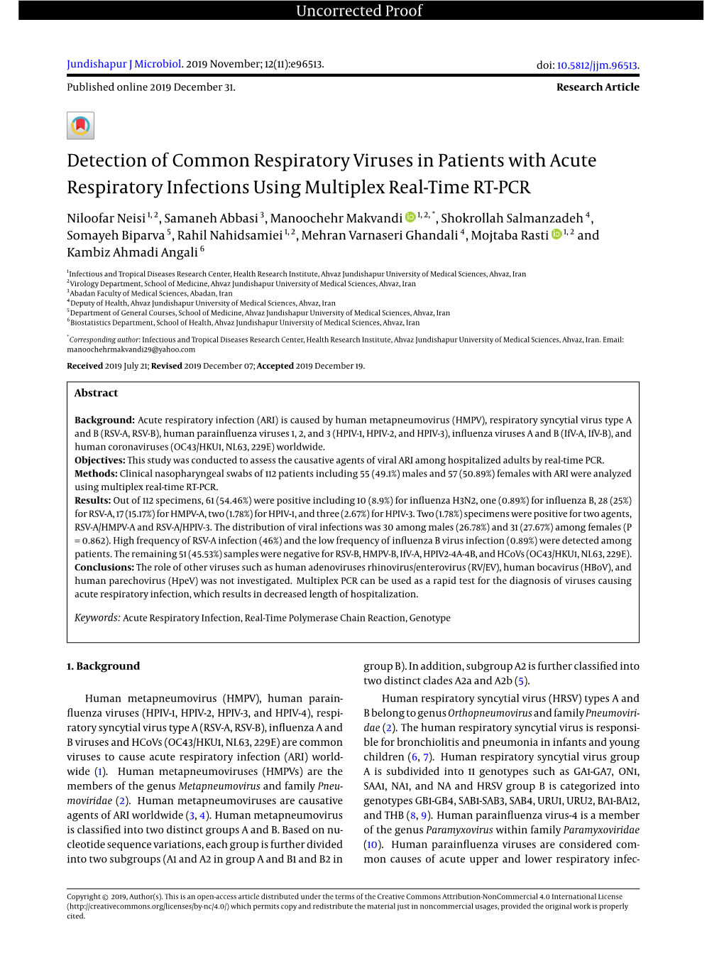 Detection of Common Respiratory Viruses in Patients with Acute Respiratory Infections Using Multiplex Real-Time RT-PCR