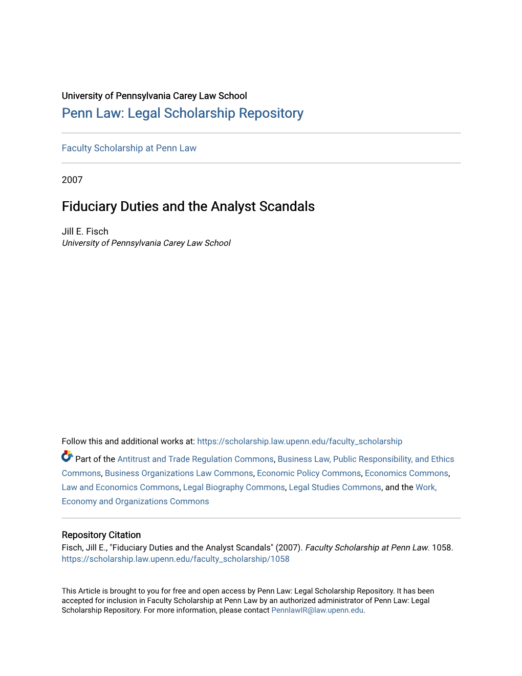 Fiduciary Duties and the Analyst Scandals