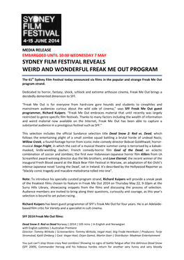 Sydney Film Festival Reveals Weird and Wonderful Freak Me out Program