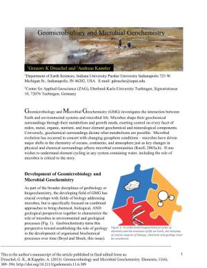 Geomicrobiology and Microbial Geochemistry