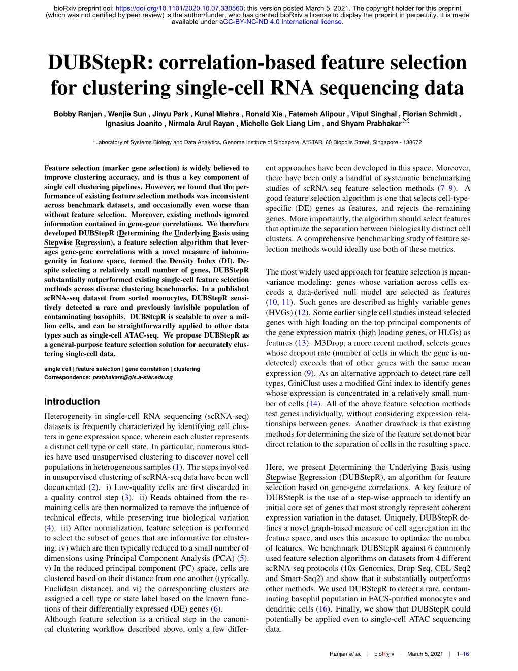 Correlation-Based Feature Selection for Clustering Single-Cell RNA Sequencing Data