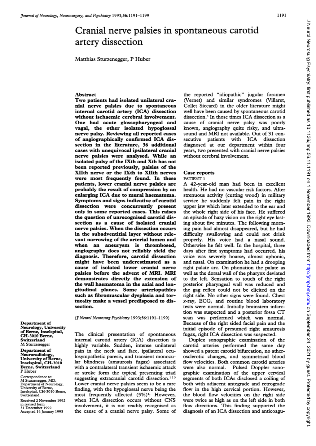 Cranial Nerve Palsies in Spontaneous Carotid Artery Dissection