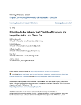 Relocation Redux: Labrador Inuit Population Movements and Inequalities in the Land Claims Era