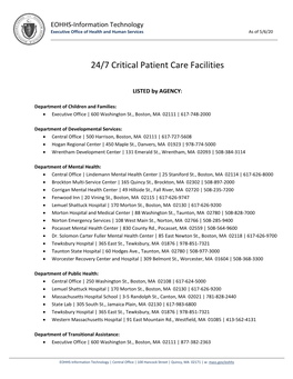 24/7 Critical Patient Care Facilities