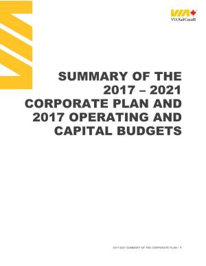 Summary of the 2017 – 2021 Corporate Plan and 2017 Operating and Capital Budgets