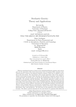 Stochastic Gravity: Theory and Applications
