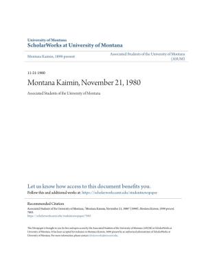 Montana Kaimin, November 21, 1980 Associated Students of the University of Montana