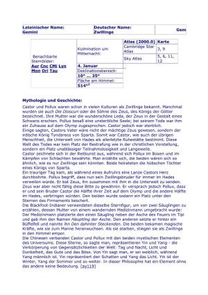 Gemini Deutscher Name: Zwillinge Gem Atlas (2000.0)