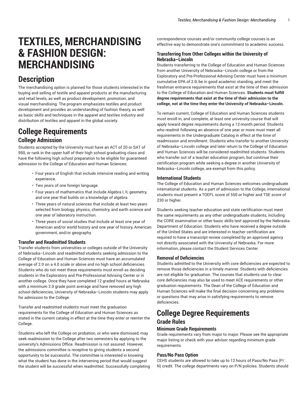 Textiles, Merchandising & Fashion Design