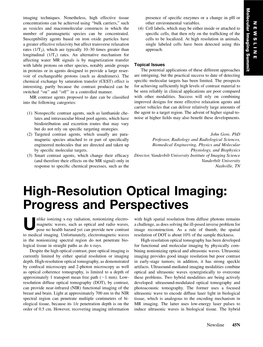 High-Resolution Optical Imaging: Progress and Perspectives