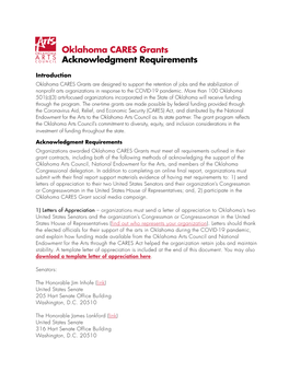 Oklahoma CARES Grants Acknowledgment Requirements