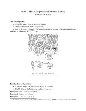Math 788M: Computational Number Theory (Instructor’S Notes)