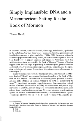 Simply Implausible: DNA and a Mesoamerican Setting for the Book of Mormon