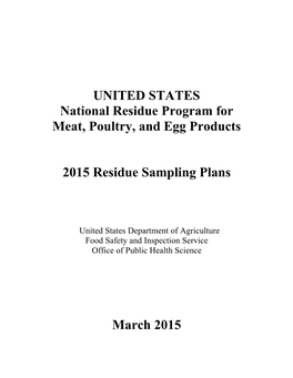 U.S. National Residue Program: 2015 Residue Sampling Plans (Blue Book)